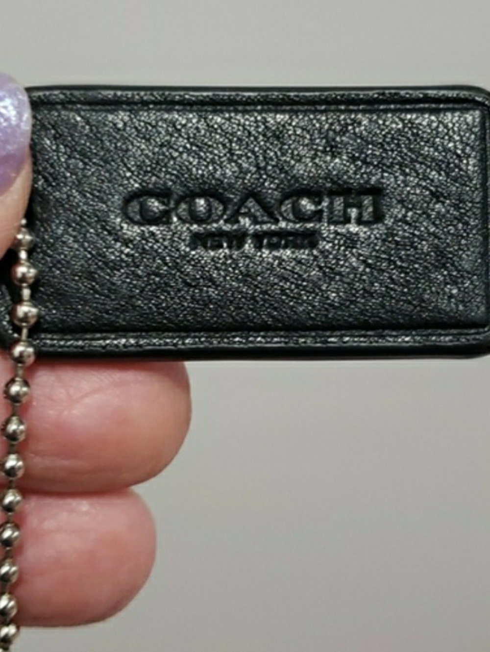 Listing For enesza :Coach Black Leather Embossed Logo Key Tag with Silver Chain